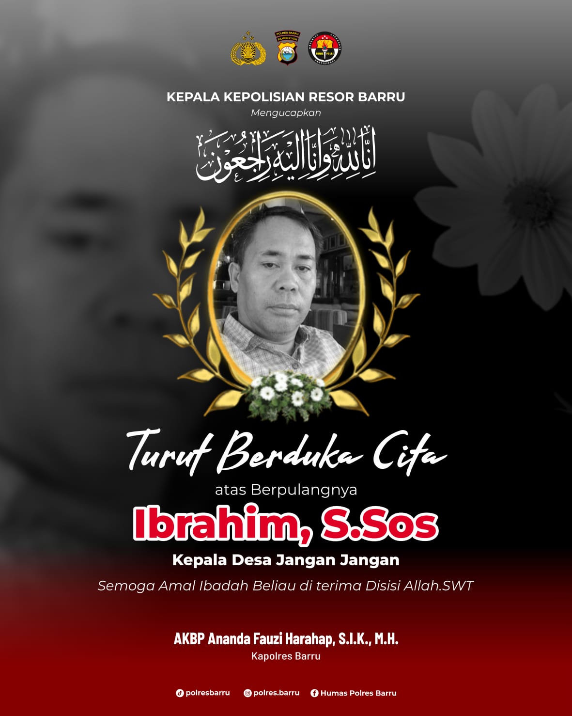 Kades Terpilih Wafat Sebelum Dilantik, Kapolres Barru Sampaikan Dukacita